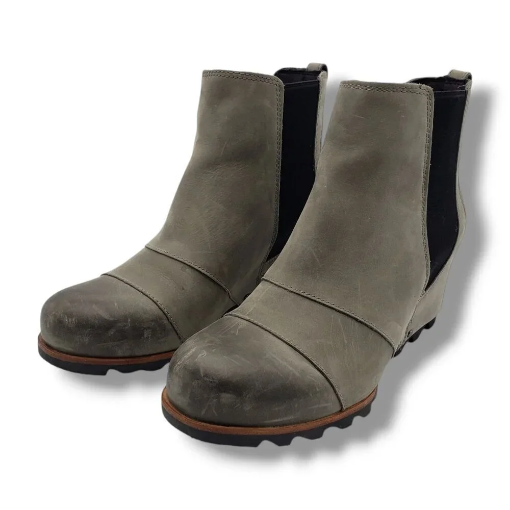 Sorel Lea Wedge‎ Chelsea Boots Womens 11 Waterproof Leather NL2704-089 Grey